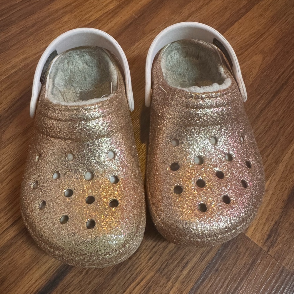 CROCS Gold Slippers with Shimmery Finish